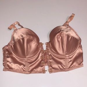 Rose gold faux silk satin bustier bralette cropped bra top keyhole eye loops